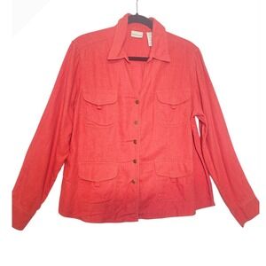 White Stag Linen Blend Button Front Shirt Jacket with Pockets Coral XL Women‎